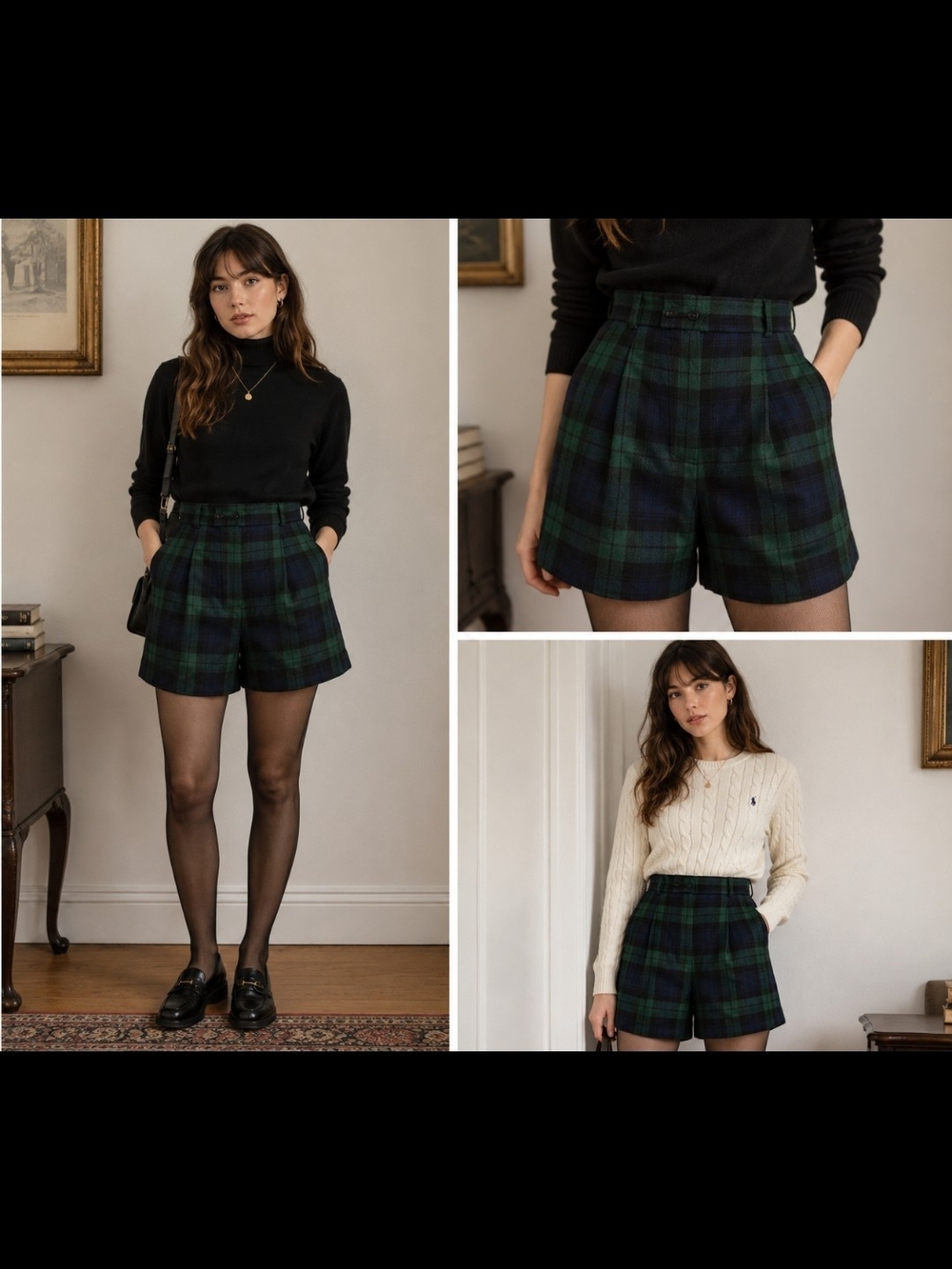 Club Classics Vintage 1990sWool Plaid Shorts in Navy & Green S/M